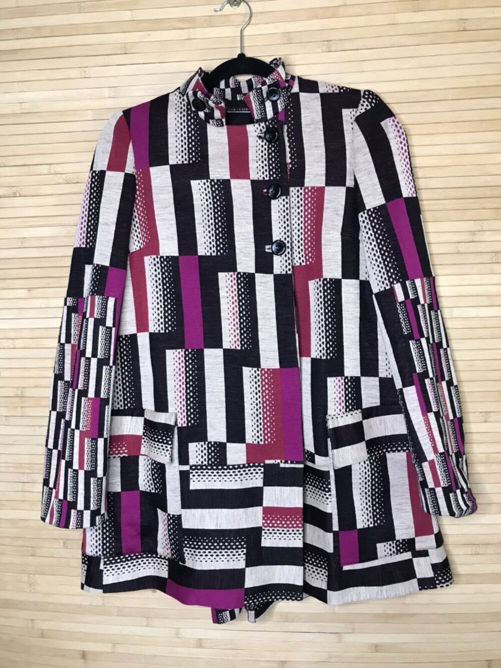 Diane Von Furstenberg DVF Button A line jacket coat funky flare sz 2 coleridge